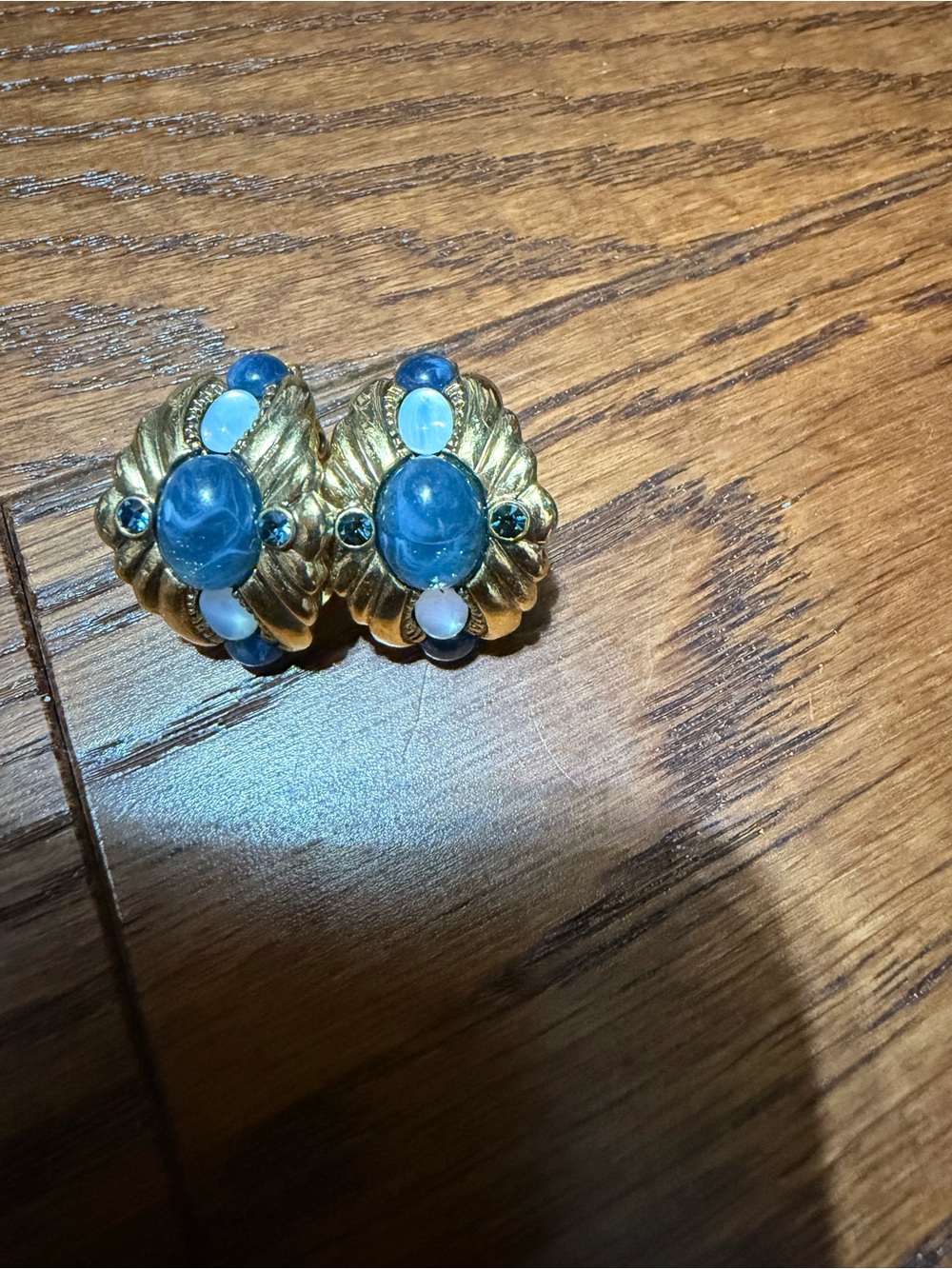 Gold-Tone Blue Cabochon Clip Earrings